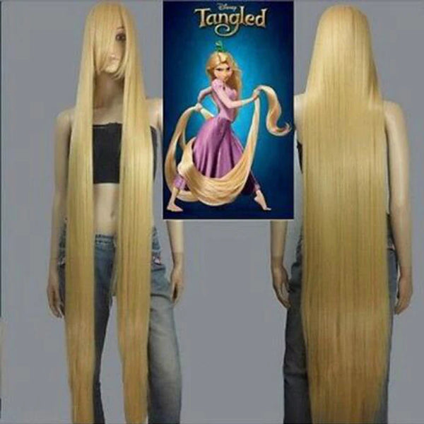 Movie Rapunzel 150cm Golden Straight Long Synthetic Hair Cosplay Wigs +Wig Cap