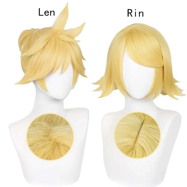 Kagamin Len/Kagamin Rin Cosplay Wig Anime Heat Resistant Synthetic Wig(Rose Net)