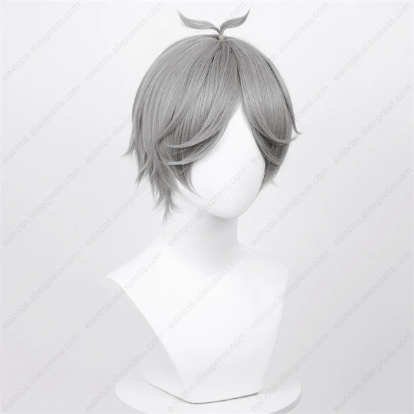 Anime Sugawara Koushi Cosplay Wig 30cm Short Silver Grey Wigs Heat Resistant Synthetic Hair Role Play Wigs