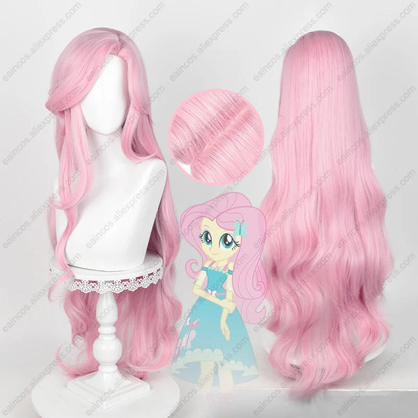 Fluttershy Cosplay Wig 100cm Long Pink Curly Wigs Heat Resistant Synthetic Hair Halloween Party Role Play Wigs