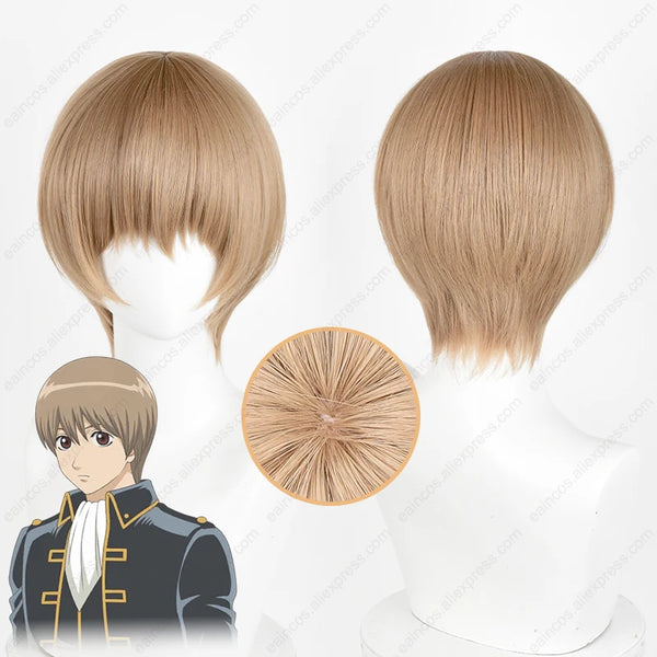 Sougo Okita Cosplay Wig 30cm Light Brown Short Hair Heat Resistant Synthetic Wigs