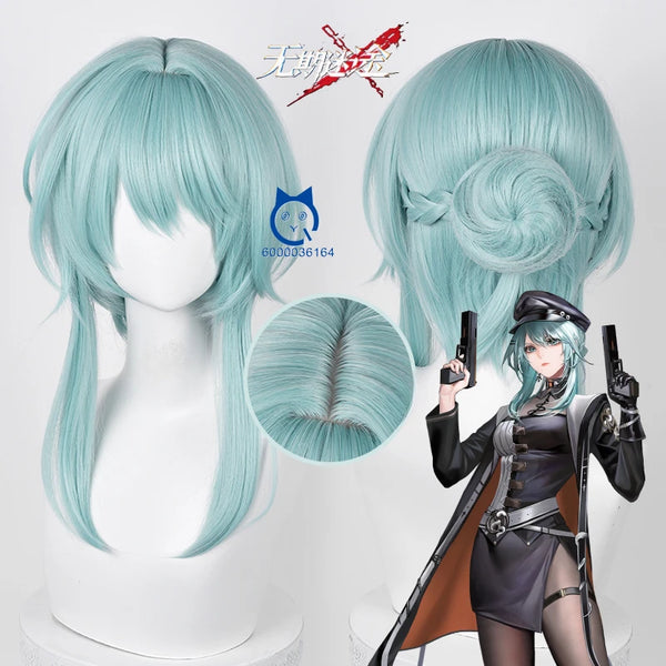 Path To Nowhere Game Nightingale Cosplay Wig 45cm Short Cyan Wig Heat Resistant Synthetic Hair Halloween Comic Con Party Women