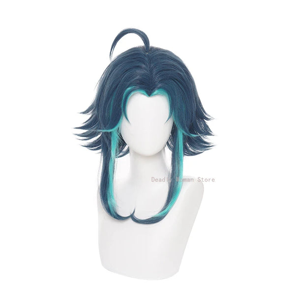 Genshin Impact Xiao Dark Green Short Wig Cosplay Costume High Temperature Silk Rose Inner Mesh Wig Halloween Party for Men