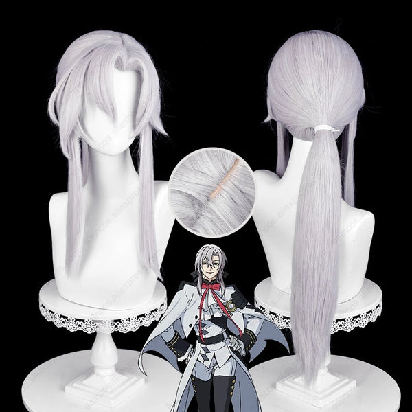 Ferid Bathory Cosplay Wig 75cm Long Silver White Wigs Heat Resistant Synthetic Hair Halloween Party