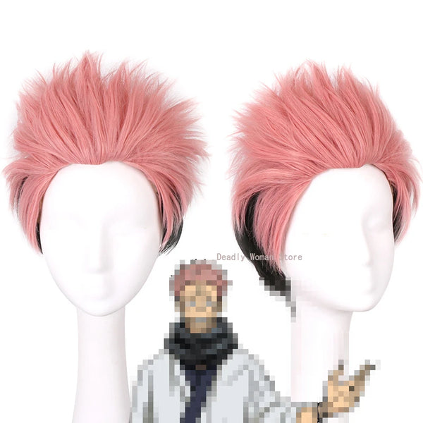 Jujutsu Kaisen Cosplay Ryomen Sukuna Wig Jujutsu Kaisen Yuji Itadori Pink Black Short Heat Resistant Fiber Hair Wigs